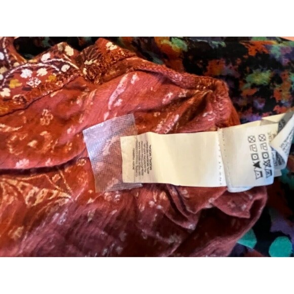 Lucky Brand Bohochic Casual Burnt Orange Floral Print Hi-Lo w/Slit in Back Top S - Picture 3 of 6